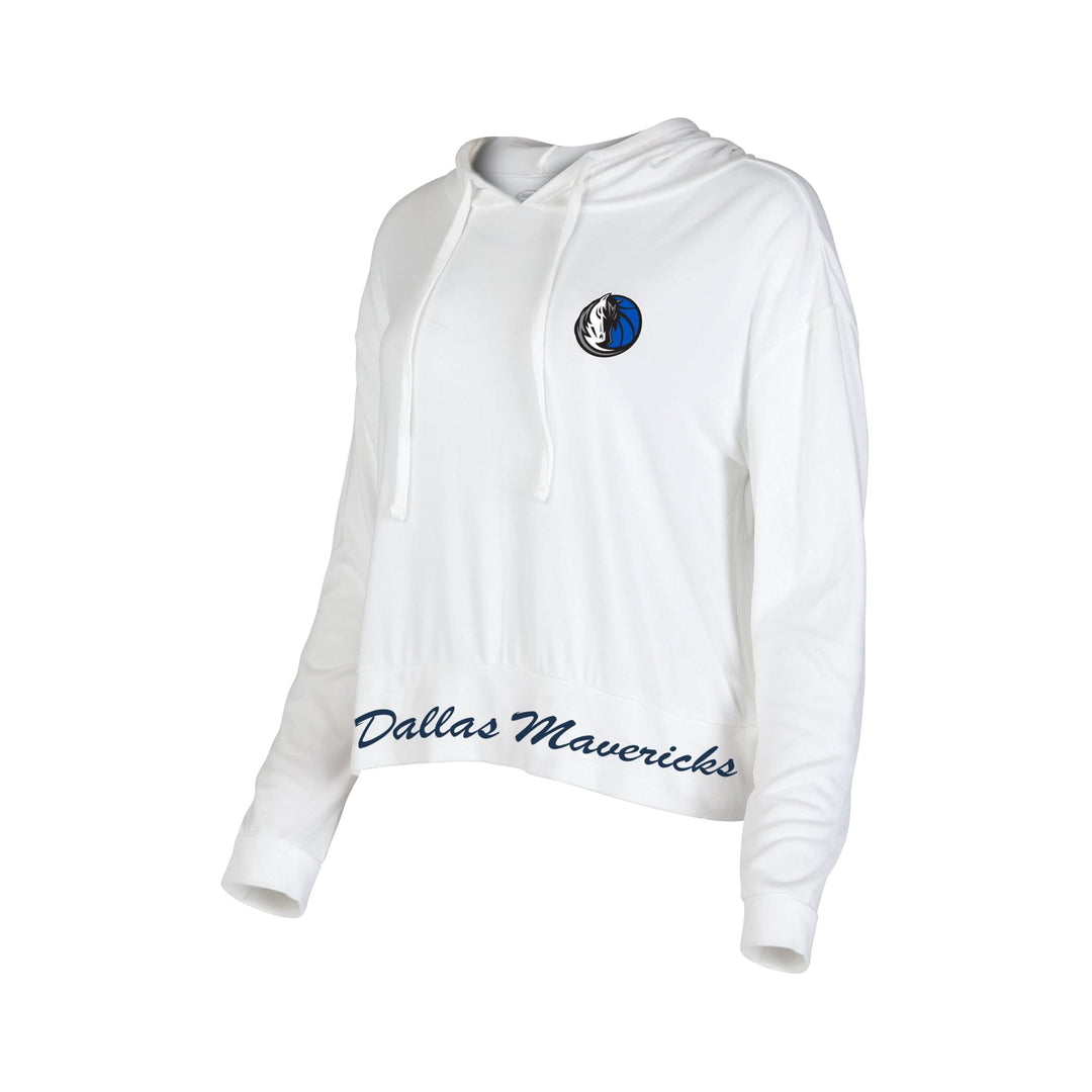 DALLAS MAVERICKS CONCEPT SPORTS WOMEN'S WHITE LIGHTWEIGHT CROPPED HOODIE