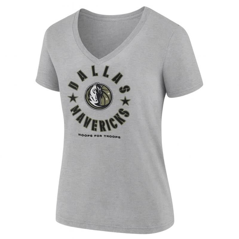 DALLAS MAVERICKS FANATICS HEATHER HOOPS FOR TROOPS V-NECK TEE