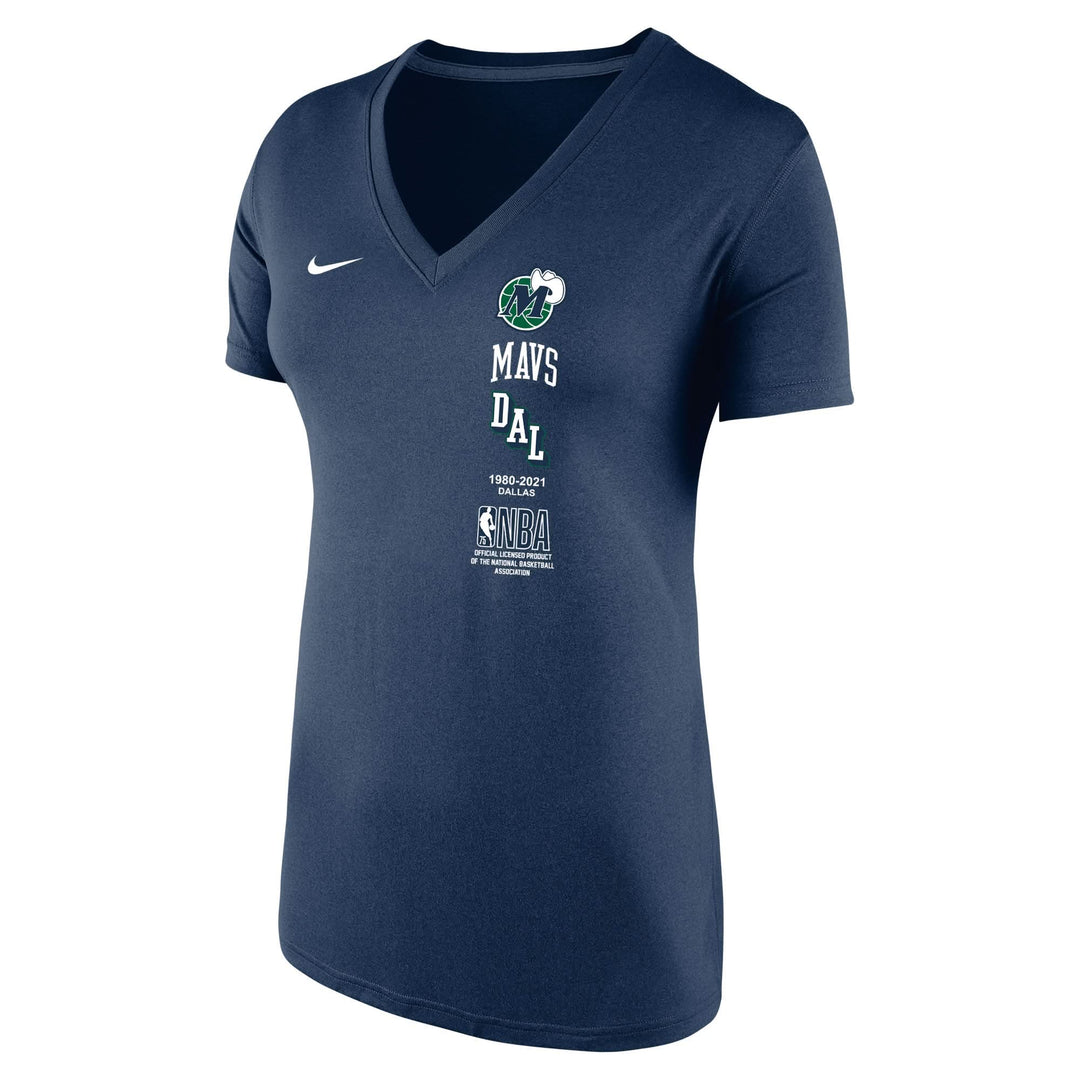 DALLAS MAVERICKS NIKE WOMEN'S MIXTAPE LEGEND V-NECK NAVY TEE