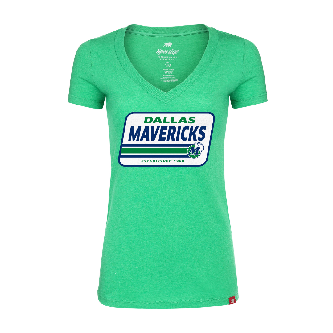 DALLAS MAVERICKS WOMEN'S SPORTIQE HARDWOOD CLASSIC BEASLEY ABYSS V-NECK GREEN TEE
