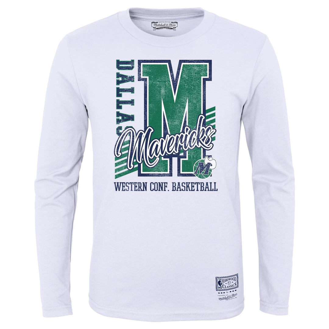 DALLAS MAVERICKS MITCHELL & NESS OUTERSTUFF YOUTH WHITE LONG-SLEEVE TEE