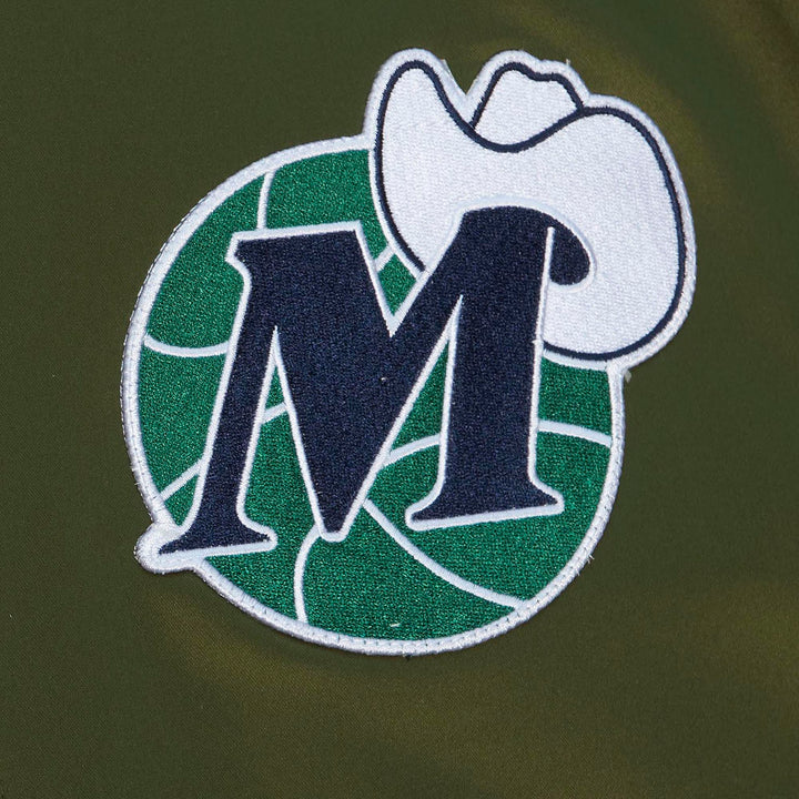 DALLAS MAVERICKS MITCHELL & NESS 2022 OLIVE FLIGHT SATIN BOMBER JACKET