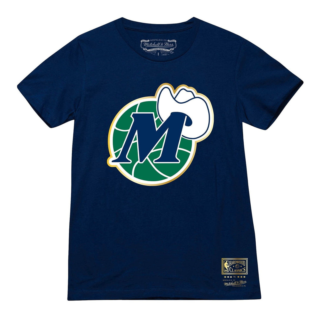 DALLAS MAVERICKS MITCHELL & NESS WOMEN'S DIRK NOWITZKI GOLD NAME & NUMBER TEE
