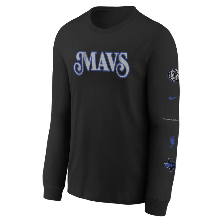 DALLAS MAVERICKS NIKE OUTERSTUFF CITY EDITION 2023-24 BLACK LONG-SLEEVE TEE - YOUTH