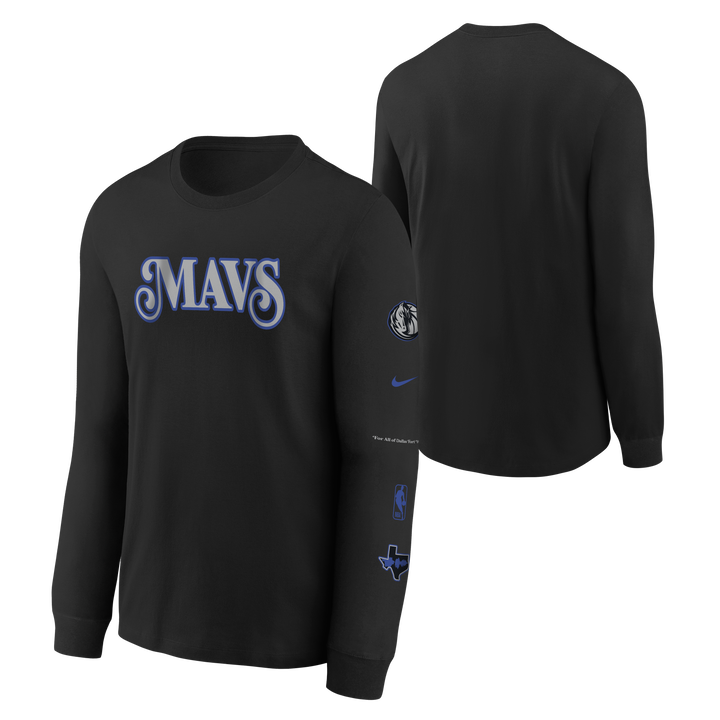 DALLAS MAVERICKS NIKE OUTERSTUFF CITY EDITION 2023-24 BLACK LONG-SLEEVE TEE - YOUTH