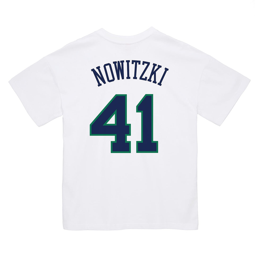 DALLAS MAVERICKS MITCHELL & NESS 2022 DIRK NOWITZKI TRADITIONAL WHITE NAME & NUMBER TEE