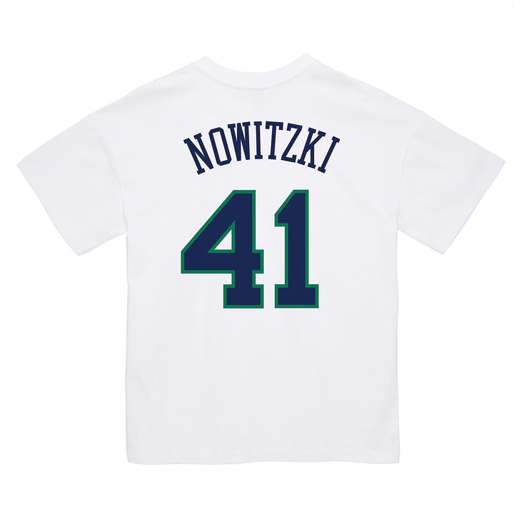 DALLAS MAVERICKS MITCHELL & NESS 2022 DIRK NOWITZKI TRADITIONAL WHITE NAME & NUMBER TEE